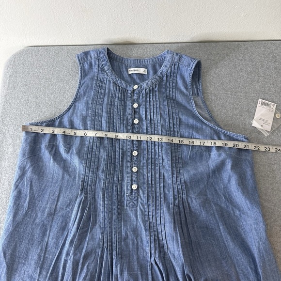 New Sonoma Denim Pintuck Sleeveless Mini Dress Pockets Women's XL Cotton Classic - Picture 6 of 8